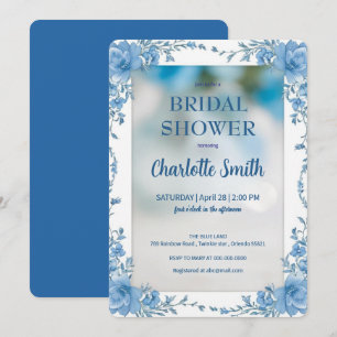 Modern trendy Blue chinoiserie  bridal shower Invitation