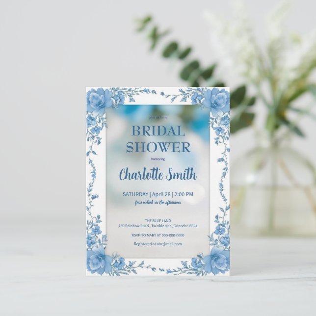 Modern trendy Blue chinoiserie  bridal shower Postcard (Standing Front)