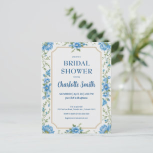 Modern trendy Blue chinoiserie bridal shower Postcard