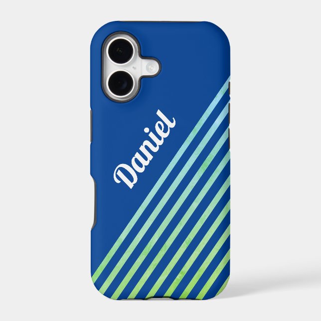 Modern Trendy Blue Custom Name Vertical Stripes (Back)