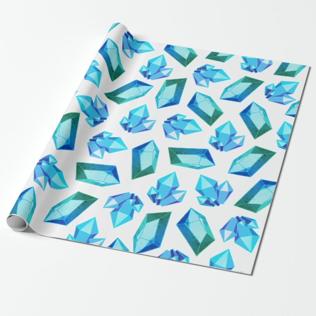 Modern Trendy Blue & Green Geode Gemstones Wrapping Paper (Unrolled)