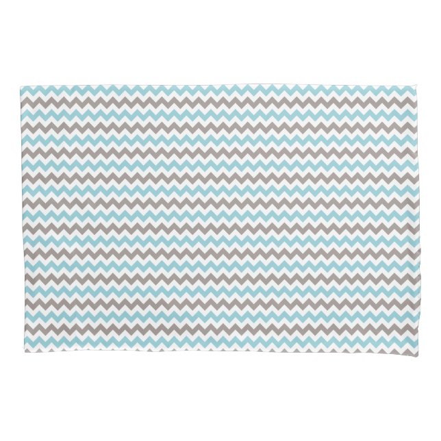 Modern Trendy Blue Grey Chevron Pattern Pillowcase (Front)