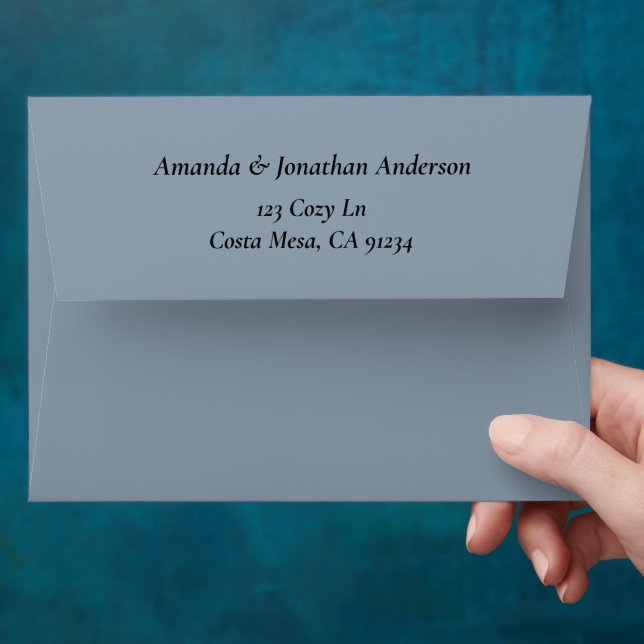 Modern Trendy Blue Leaf Wreath Wedding  Envelope (Hand)