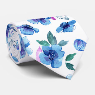 Modern Trendy Blue Modern Pretty Floral Pattern Tie