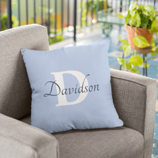 Modern Trendy Blue Monogram Initial Home Decor Cushion