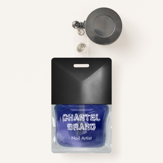 Modern trendy blue nail polish beautician salon  ID badge (Front with Retractable)