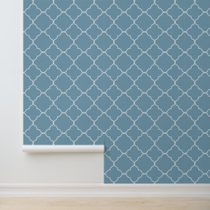 Modern Trendy Blue Quatrefoil Wallpaper