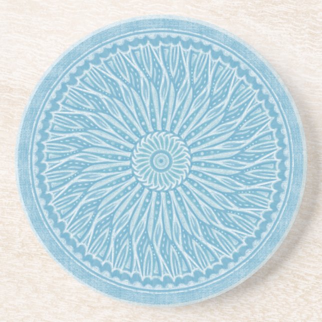 Modern trendy blue white and turquoise boho design coaster (Front)