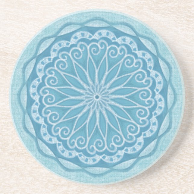 Modern trendy blue white and turquoise boho design coaster (Front)
