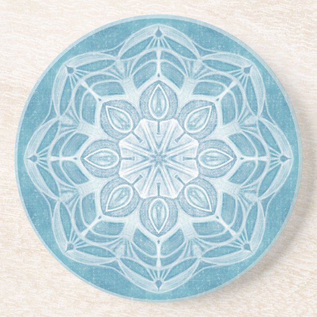 Modern trendy blue white and turquoise boho design coaster (Front)