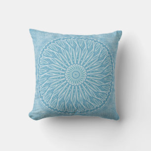 Modern trendy blue white and turquoise boho design cushion