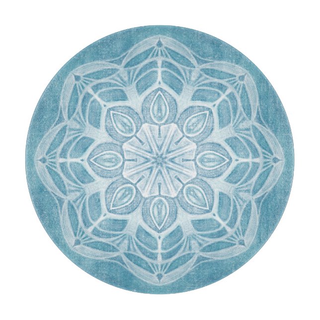 Modern trendy blue white and turquoise boho design cutting board (Front)