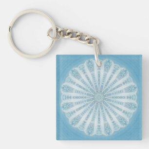 Modern trendy blue white and turquoise boho design key ring
