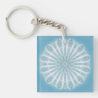 Modern trendy blue white and turquoise boho design key ring