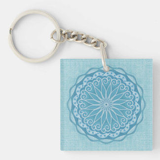 Modern trendy blue white and turquoise boho design key ring