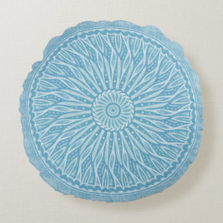 Modern trendy blue white and turquoise boho design round cushion