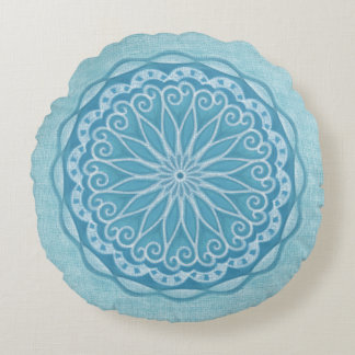 Modern trendy blue white and turquoise boho design round cushion