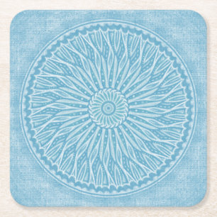 Modern trendy blue white and turquoise boho design square paper coaster