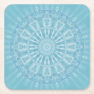 Modern trendy blue white and turquoise boho design square paper coaster