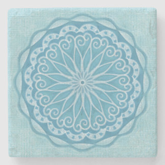 Modern trendy blue white and turquoise boho design stone coaster