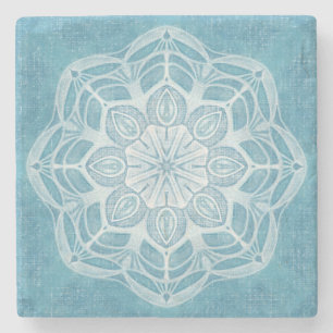 Modern trendy blue white and turquoise boho design stone coaster
