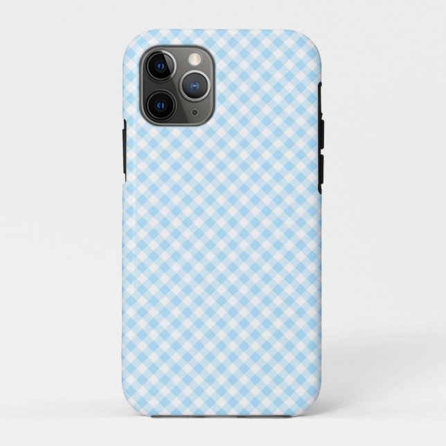 Modern Trendy Blue & White Checked Gingham Case-Mate iPhone Case (Back)