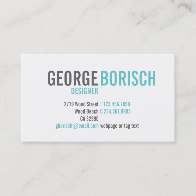 Modern Trendy Blue White Grey Business Card (Front)