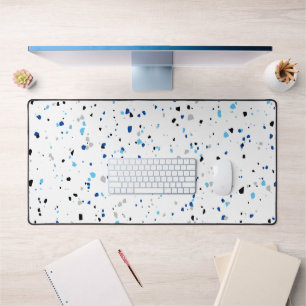 Modern Trendy Blue White Terrazzo Pattern Desk Mat