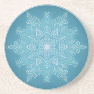 Modern trendy blue white turquoise boho mandala coaster