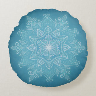 Modern trendy blue white turquoise boho mandala round cushion