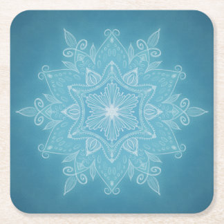 Modern trendy blue white turquoise boho mandala square paper coaster