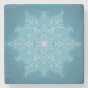 Modern trendy blue white turquoise boho mandala stone coaster
