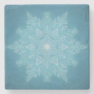 Modern trendy blue white turquoise boho mandala stone coaster