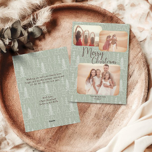 Modern trendy boho photos Merry Christmas trees Holiday Card