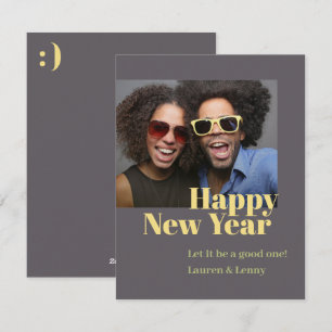 Modern Trendy Bold Charcoal Script Photo New Years Holiday Card