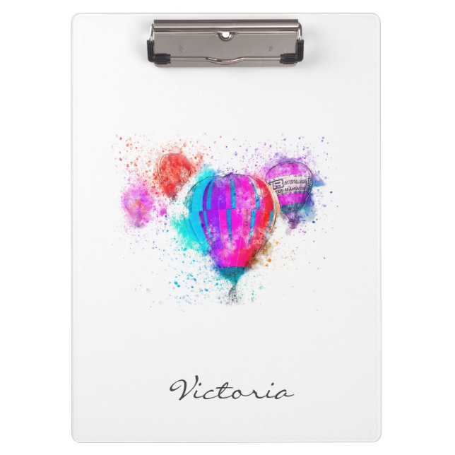 Modern Trendy Bright Balloon. Add Your Name Clipboard (Front)