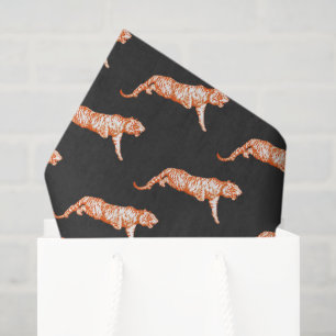 Modern Trendy Bright Orange Tiger on Black Tissue Paper