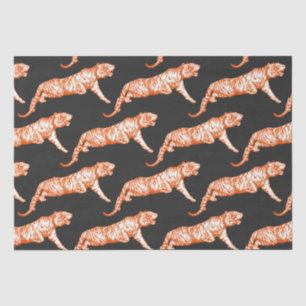 Modern Trendy Bright Orange Tiger on Black Tissue Paper
