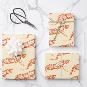 Modern Trendy Bright Orange Tiger on Cream Wrapping Paper Sheet