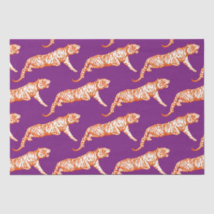 Modern Trendy Bright Orange Tiger on Purple Tissue Paper