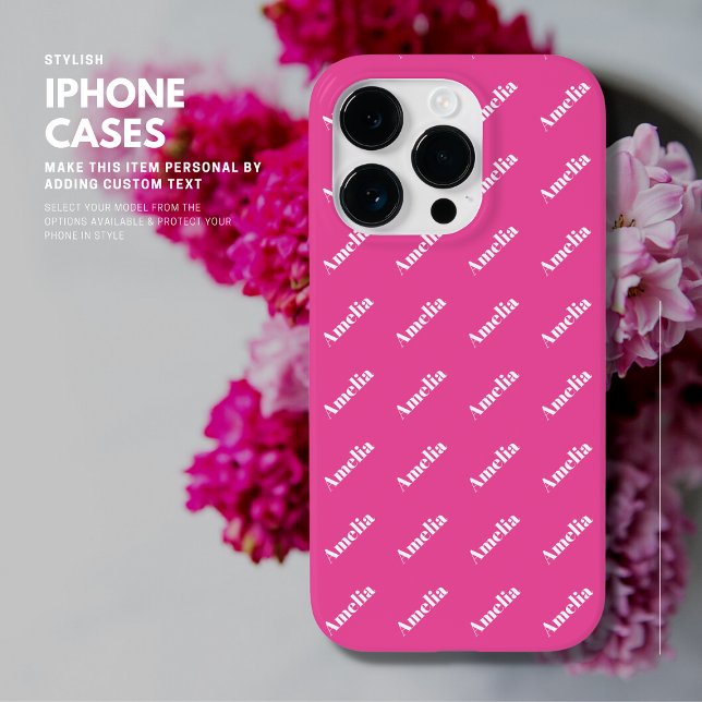Modern Trendy Bright Pink Monogram Name Pattern Case-Mate iPhone Case (Creator Uploaded)