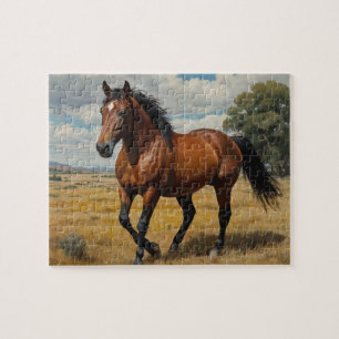 Modern Trendy Brown Horse Running Jigsaw Puzzle