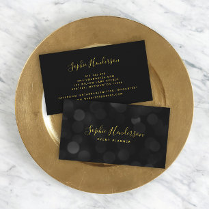 Modern Trendy Calligraphy Dark Bokeh Lights Business Card