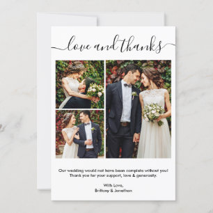 Modern Trendy Calligraphy Script 3 Photo Wedding Thank You Card
