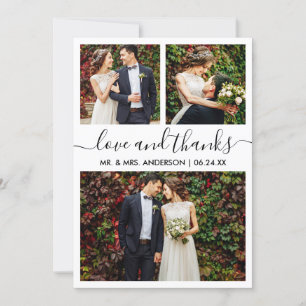 Modern Trendy Calligraphy Script Wedding 3 Photos Thank You Card