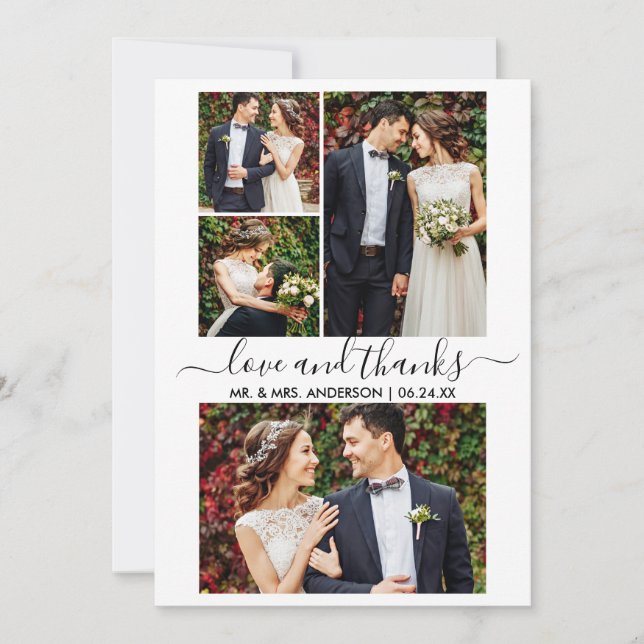Modern Trendy Calligraphy Script Wedding 4 Photo Thank You Card (Front)
