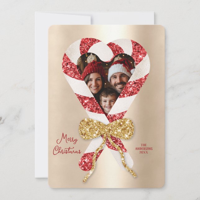 Modern Trendy Candy Cane Frame Photo Christmas Invitation (Front)