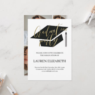 Modern Trendy Casual Custom 4Photos Graduation Invitation