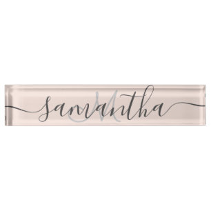Modern trendy chic blush pink monogram nameplate