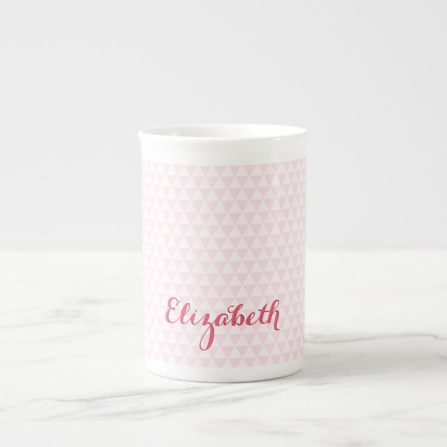 Modern Trendy Chic Elegant Custom Name Girly Pink Bone China Mug (Front)